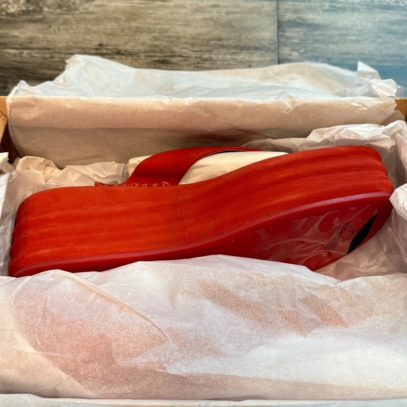 Free People‎ Red Suede Platform Thong Sandals Beachy Summer Shoes Size 38 NEW - Picture 3 of 15